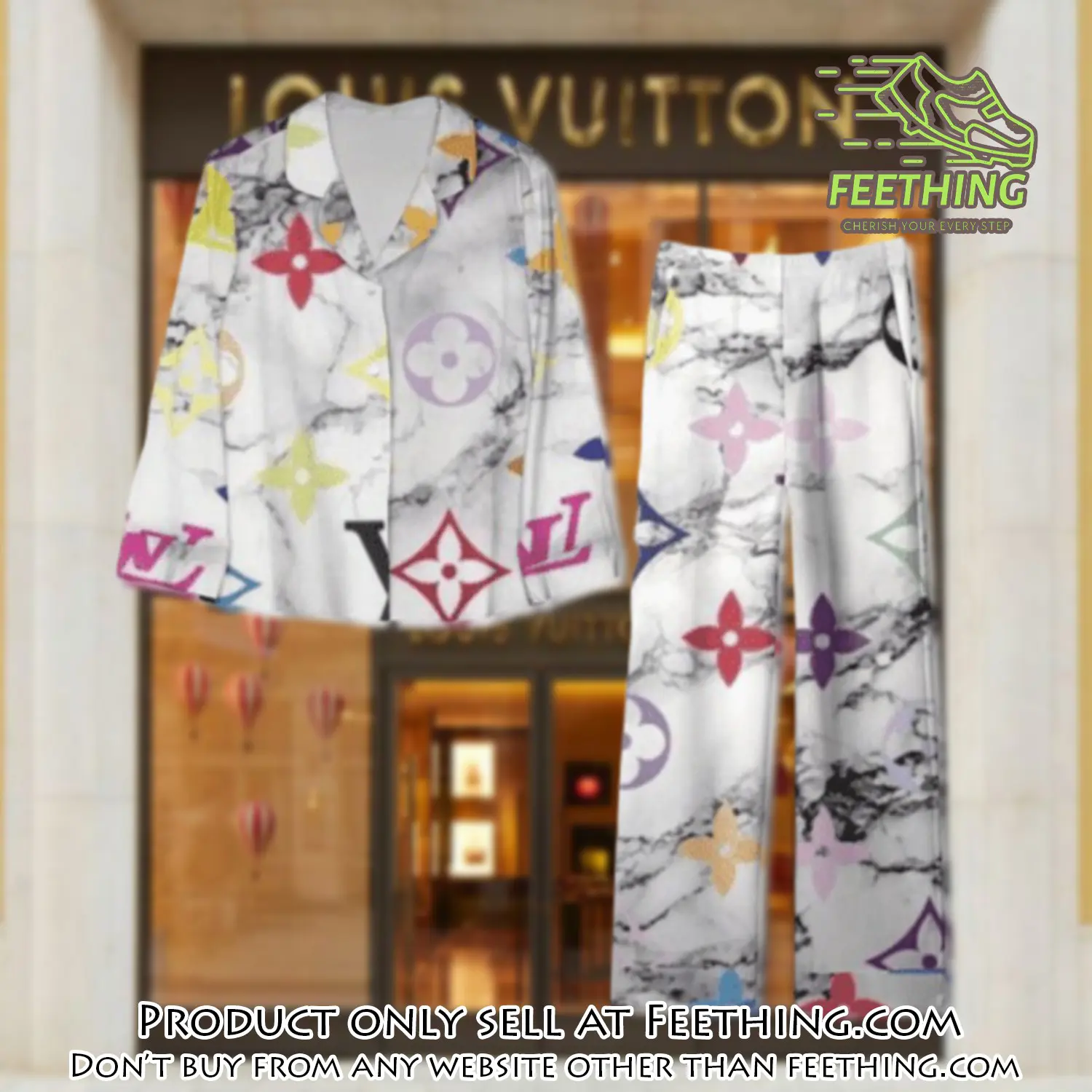Trending luxury lv satin pajama set pjs1113 ft5909809